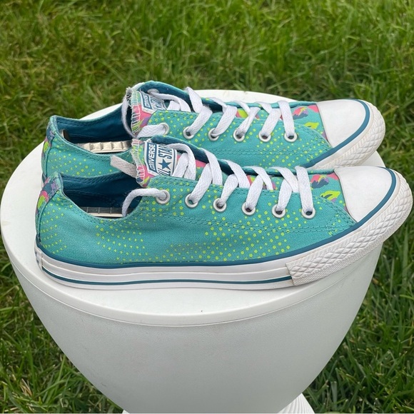 Converse CT All Star Ox Shoes Womens 6.5 Youth 5 Blue Neon Polka Sneaker 654216F - Picture 3 of 14